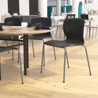 Flash Furniture RUT-NC618-BK-GG HERCULES Series Commercial Grade 770 lb. Capacity Ergonomic Stack Chair with Lumbar Support and Silver Steel Frame - Black